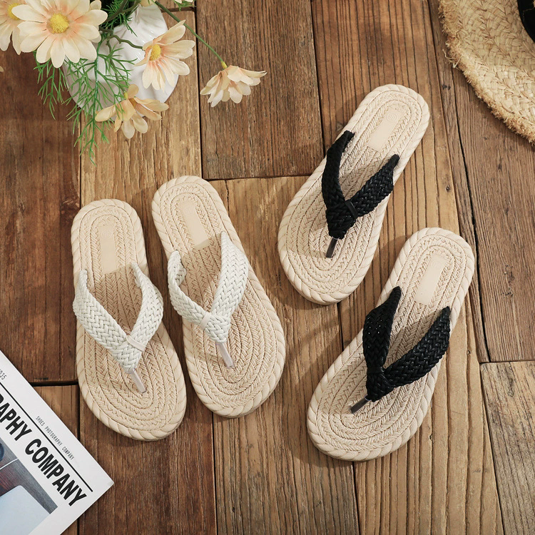 Beach Flip Flops Women Flat Bottom Thong Slippers Imitation Hemp Rope Jandal Sandals Women