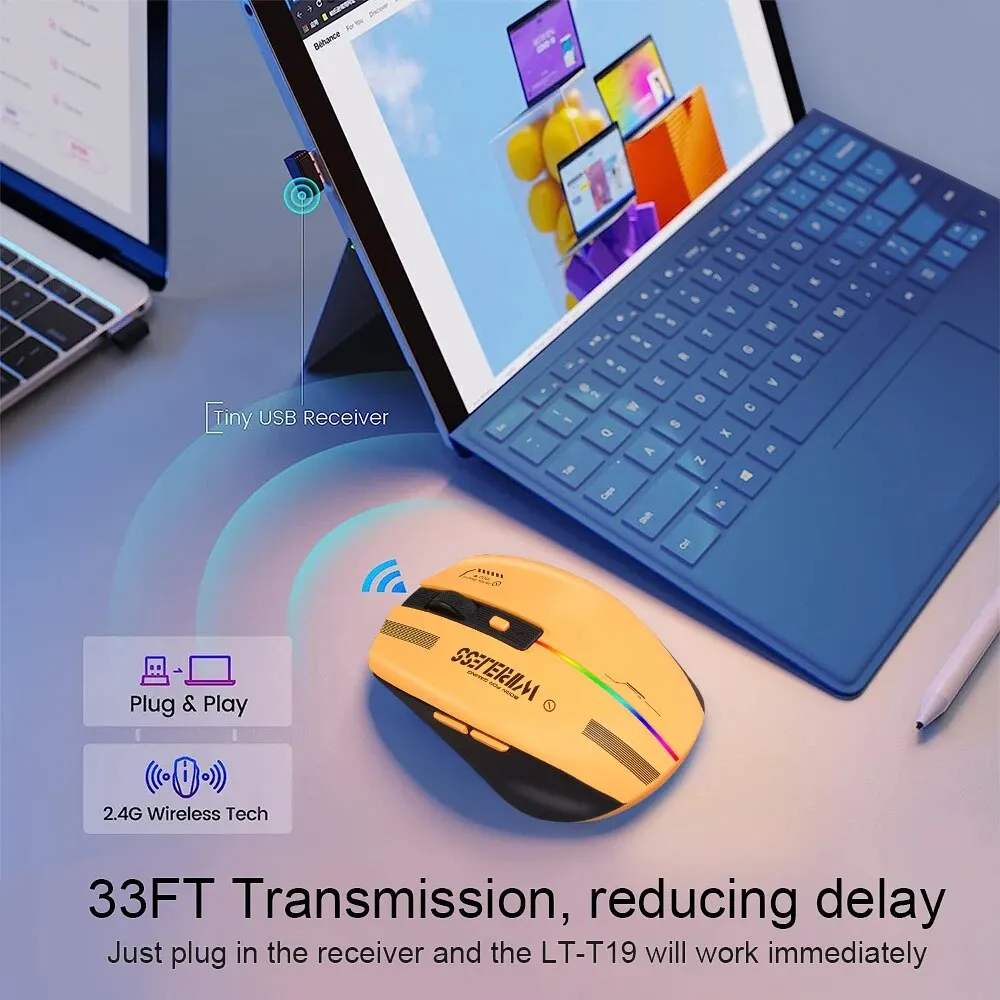 Wireless 2.4G LED Backlit Mouse For Laptop Notebook Computer PC Rechargeable Ergonomic Slim Silent Blue-white Color