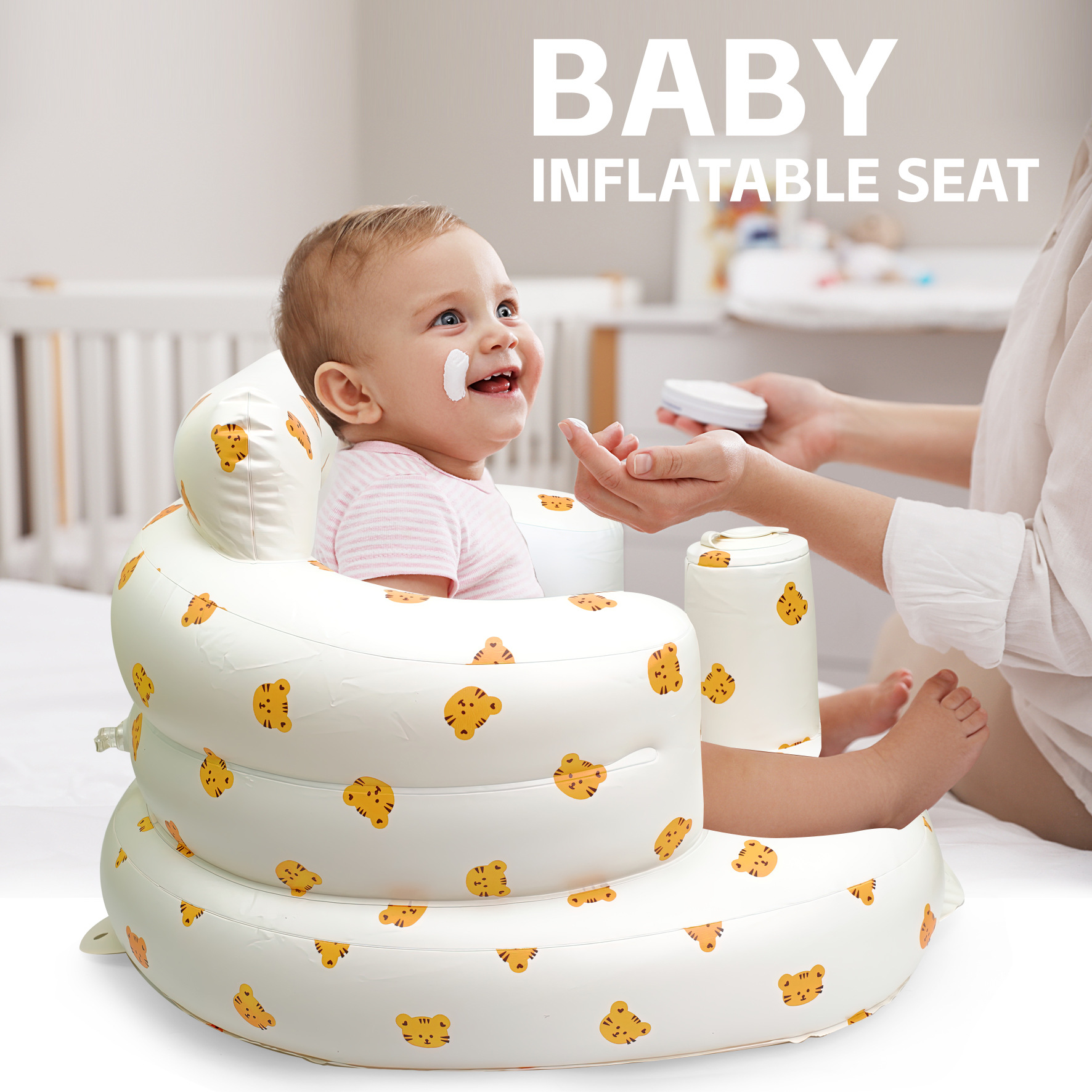 Inflatable Baby Seat for Babies 3-36 Months,Built in Air Pump Children Baby Sofa,Bumbo Seat for Learning to Sit,Feeding,Camping