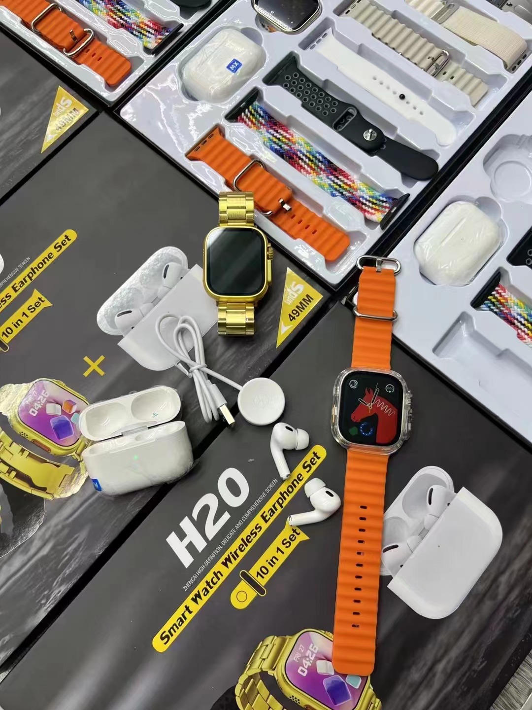 Smart Watch H20 10in1 Multi Strap Earphone 2-in-1 Set 49mm True Screw Buckle Sports Band