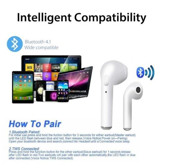 Wireless Earpiece Bluetooth Earphones I7 i7s TWS Earbuds Headset With Mic for iPhone sunsung xiaomi huawei lenovo htc LG TCL ect