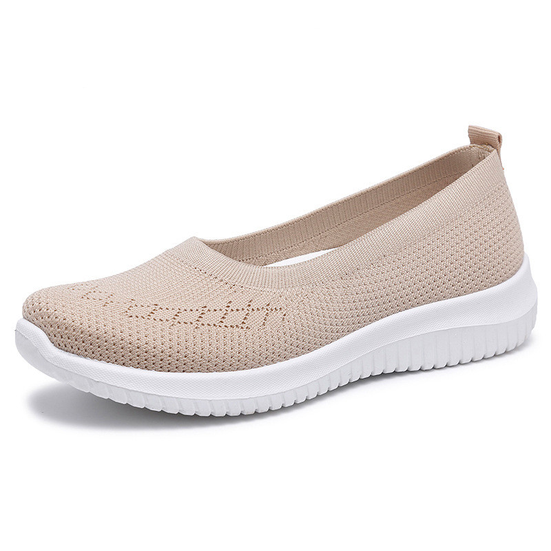 2024 New Flat Flat Flyknit Shoes for Women in Spring and Autumn, Stepping on Middle aged and Elderly Mom's Shoes