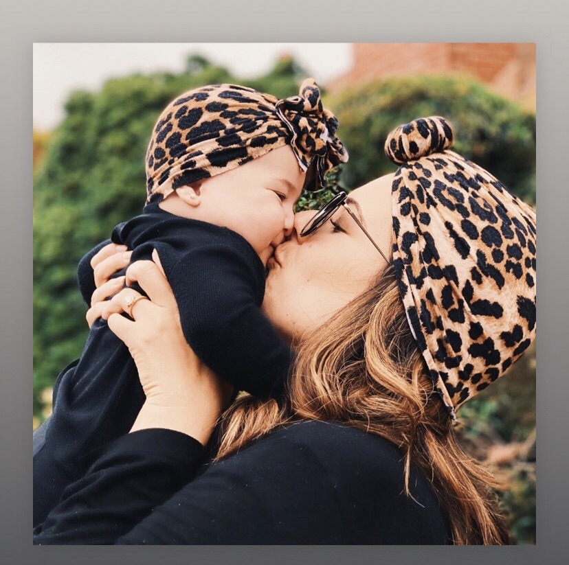 Newborn Infant Baby Girl Boy Mom Turban Hat Bows Flower Head Wrap Leopard India Hat Cotton Cap Parent-child Suit Beanie