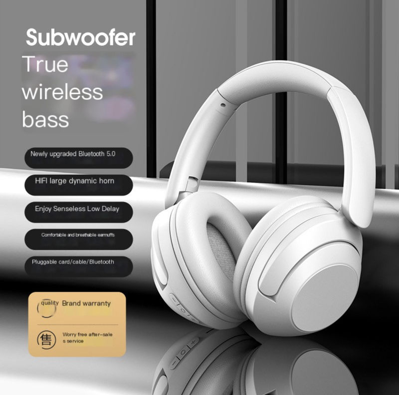 Bass Music 15 Hours Play True Wireless Headphones Fold Bluetooth Headset BT5.3 Big Earmuffs Earphone with Mic Full Pack Helmet