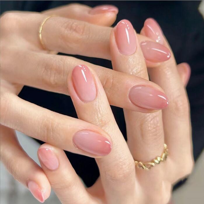 24Pcs Simple Short Almond False Nails with White Edged Designs Fake Nails Wearable Coffin French Nails Tips Press on Nail