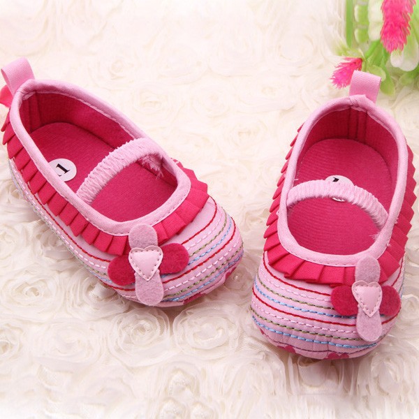 0-12M Sweet Newborn Baby Girls Flower Ruffled Shoes Toddler Soft Bottom Kids Crib First Walkers