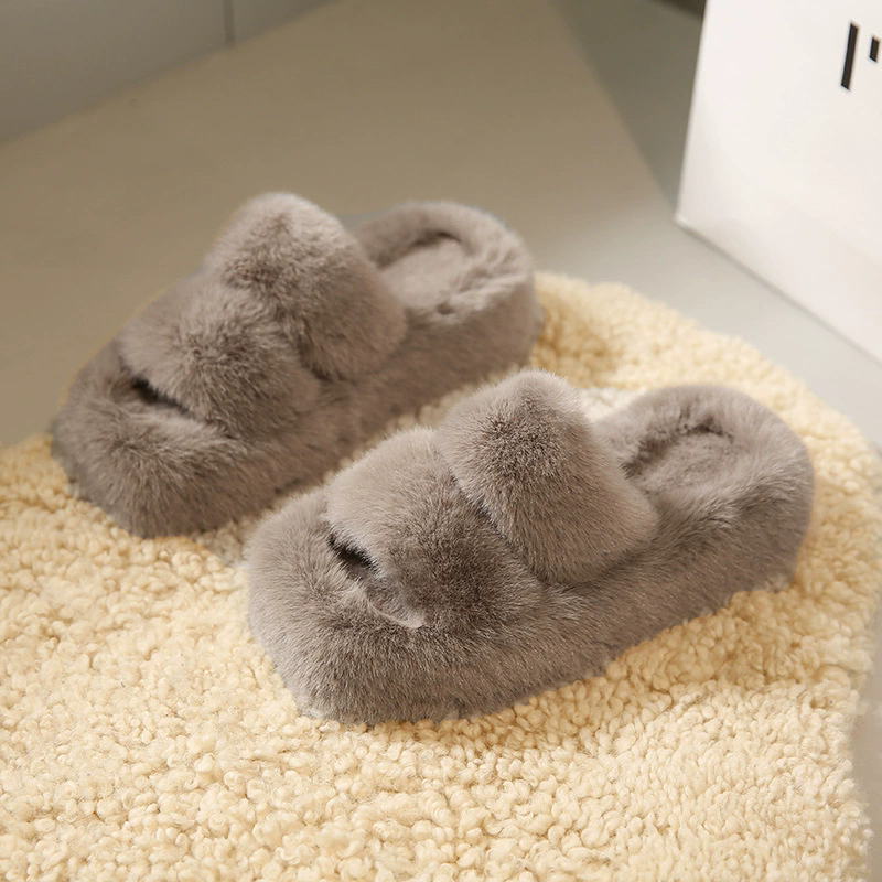 2025 Winter Keep Warm Women Fur Furry Slippers for Home Fluffy Soft Indoor Slides Thick Flats Heel Non Slip Indoor House Shoes