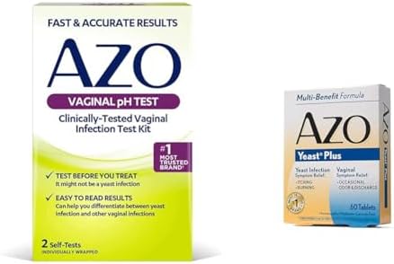 AZO Vaginal pH Test Kit and Yeast Infection Relief Tablets, Clinically-Tested Infection Test Kit with 60 Yeast Infection & Vaginal Symptom Relief Tabl