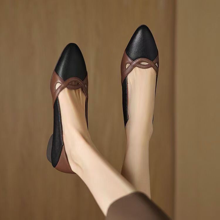 Women's PU Shallow Pointed Toe Low Top Shoes Low Heel Rubber Flat Sole Lightweight Non-Slip Comfort Casual Daily Shoes