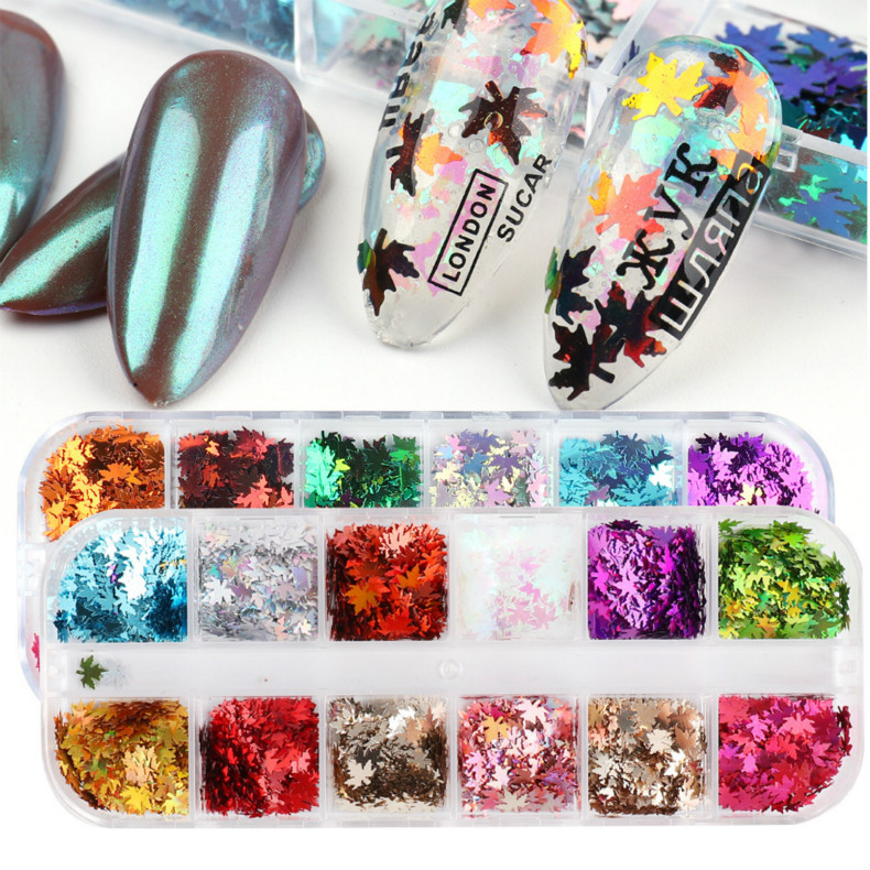 Nail Art Accessories Autumn Net Red Symphony Gradient Maple Leaf Flake Trend Nail Sequins Boxed