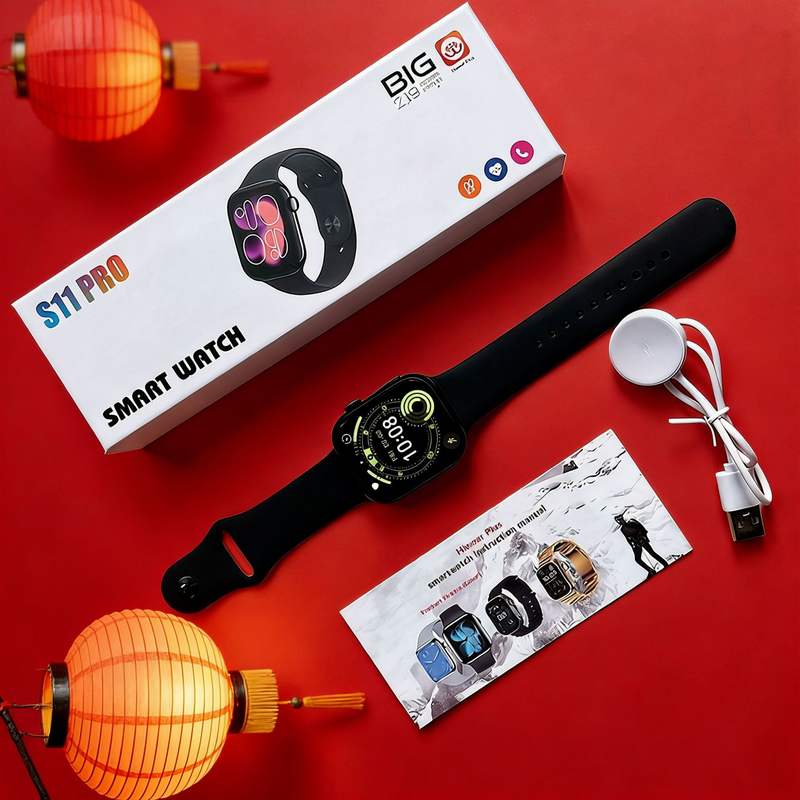 S11pro Square Smart Watch Silicone Dynamic Island for Call Heart Rate Blood Pressure Game