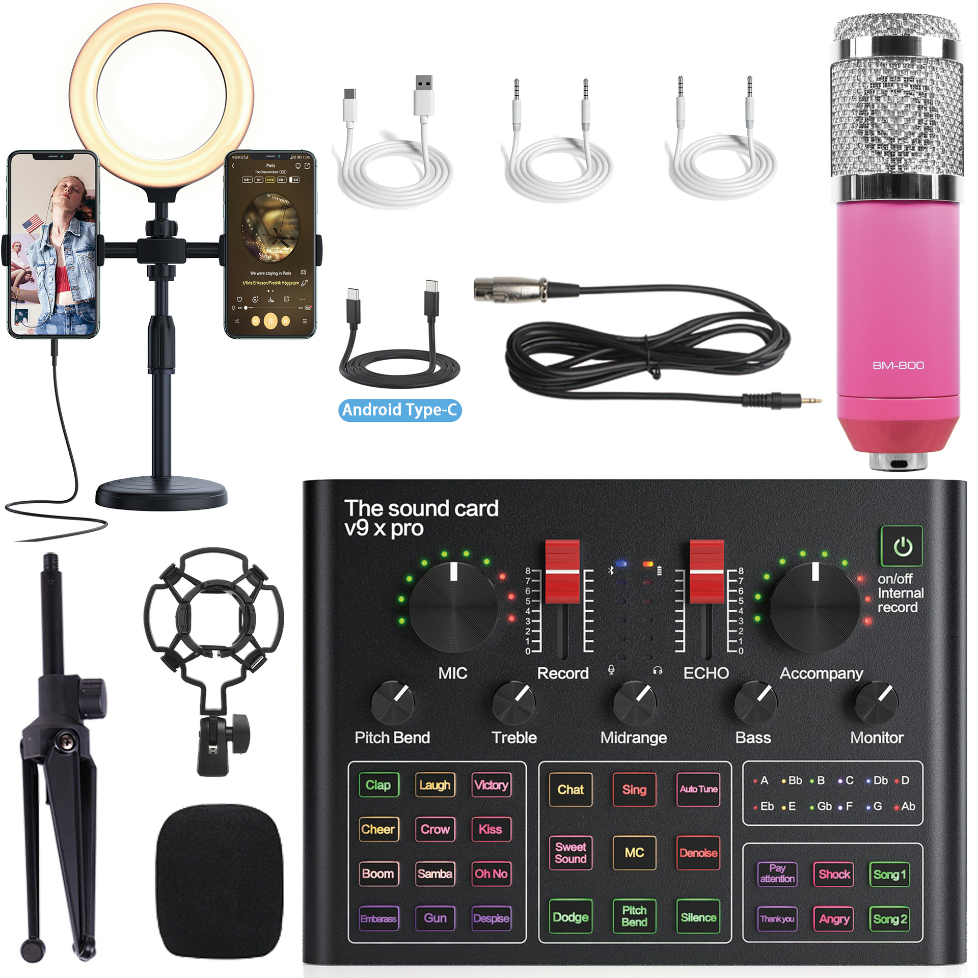 BM800 Pro Microphone Mixer Audio dj MIC Stand Condenser USB Wireless Karaoke KTV Professional Recording Live Bluetooth SoundCard
