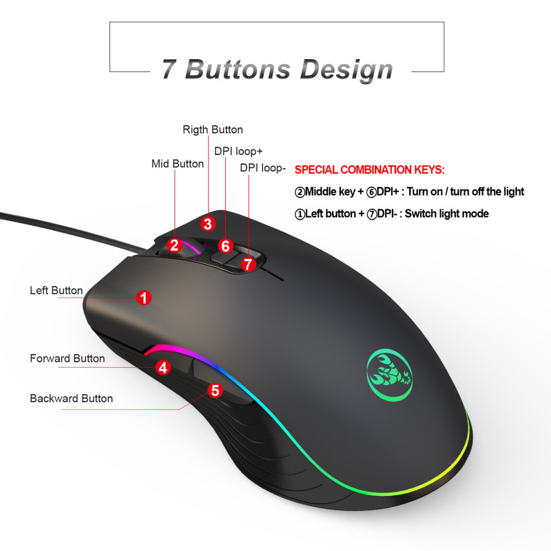 A867RGB luminescent game mouse, esports wired mouse, four adjustable 6400dpi macro programming stock
