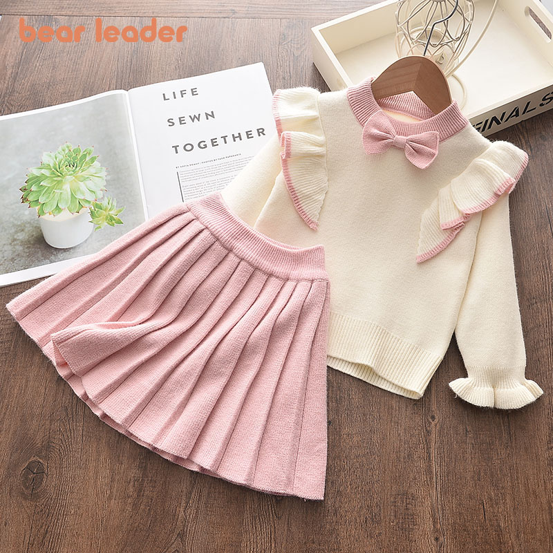 2025 autumn and winter new cute sweet girl bow knitted pullover wool half-length pleated skirt two-piece suit