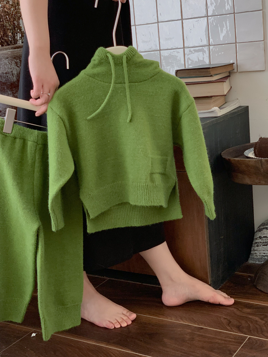 Girls' Set Autumn Children's Hooded Knitted Long Sleeve Sweater Pants