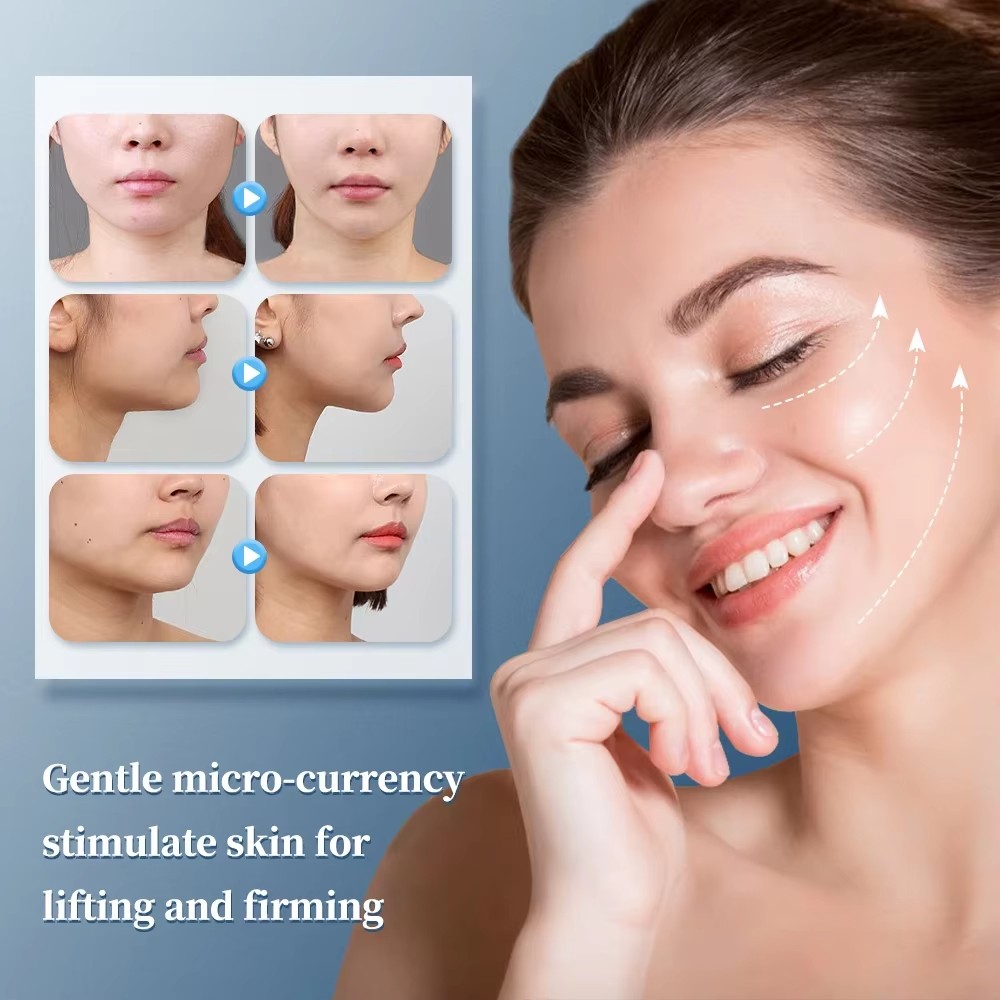 Facial lifting massage, micro current anti wrinkle and firming beauty, healthy facial massage