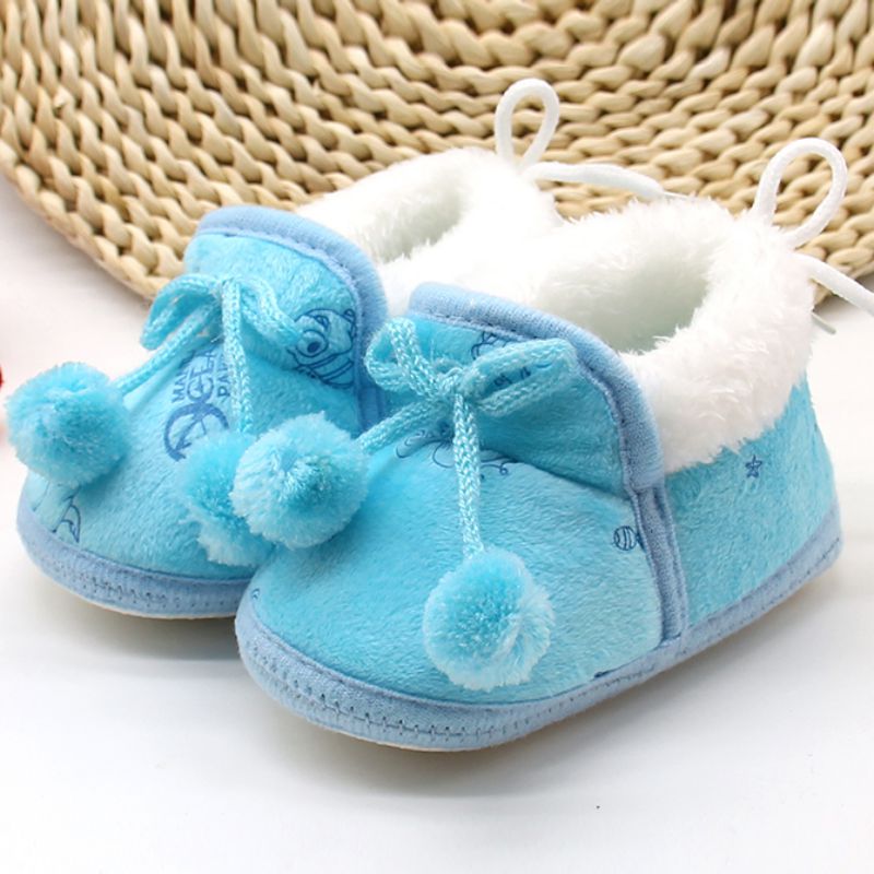 3Colors Sweet Newborn Baby Girls Princess Bowknot Winter Warm First Walkers Soft Soled Infant Toddler Kids Girl Cack Shoes