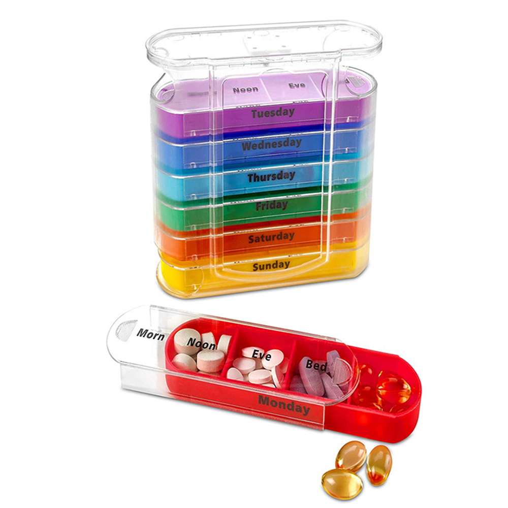 Weekly 7 Days Pill Box 28 Compartments Pill Organizer Plastic Medicine Storage Dispenser Cutter Drug Cases for Home Travel