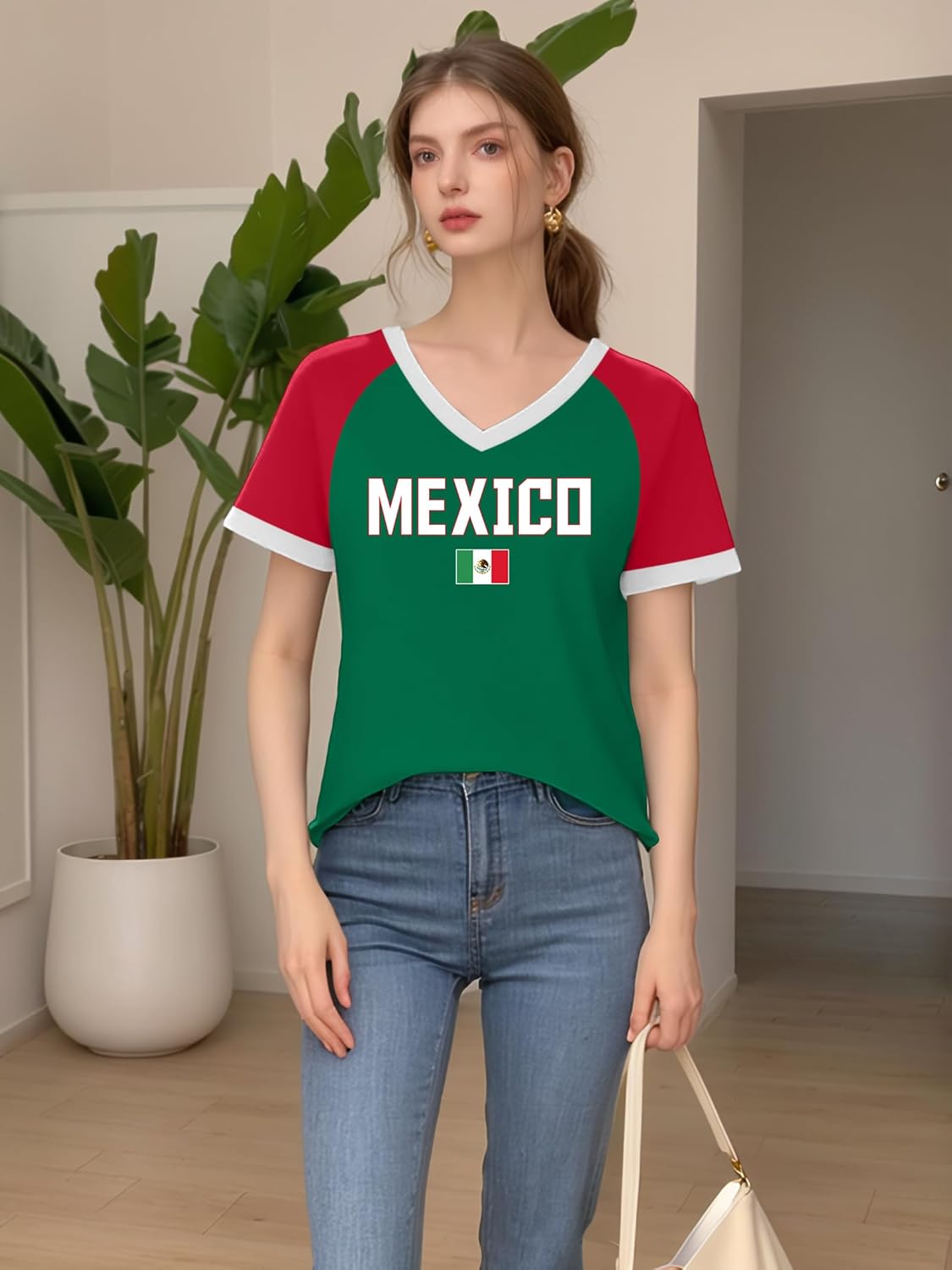 LAZYCHILD Mexico Shirts for Women Mexican Graphic T-Shirts Mexico Flag Print Casual Short Sleeve Tops