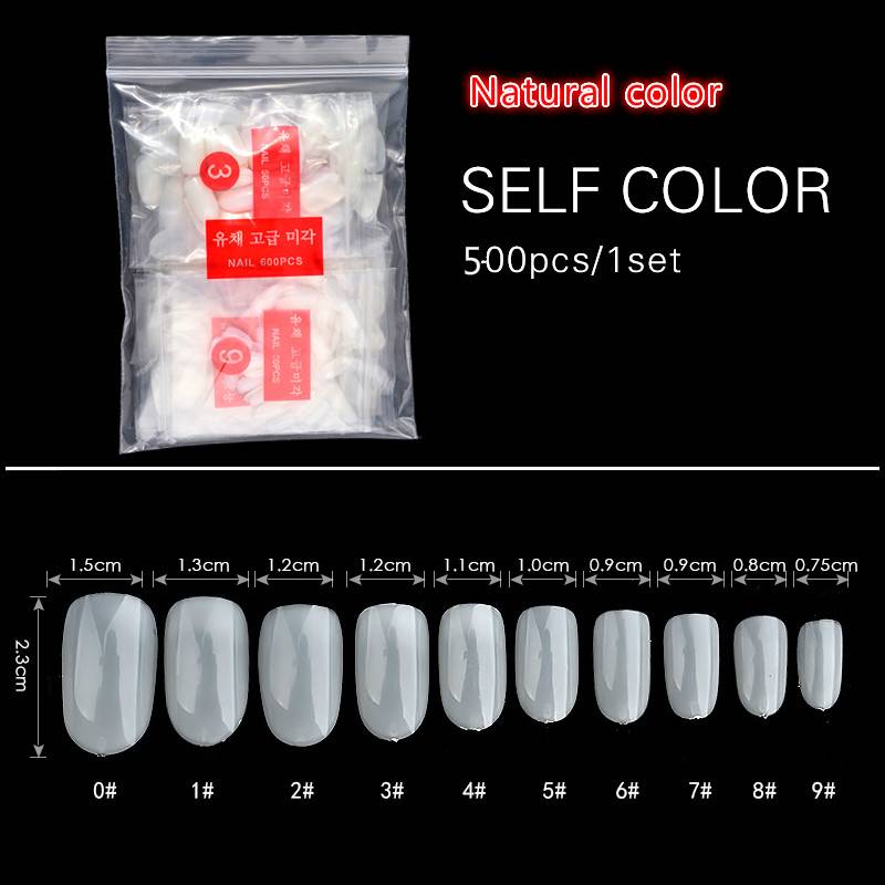 600pcs/Bag Round head Nail Art Tips Transparent/Natural False Nails Art Tips Flat Shape Full Cover Manicure Fake Nail