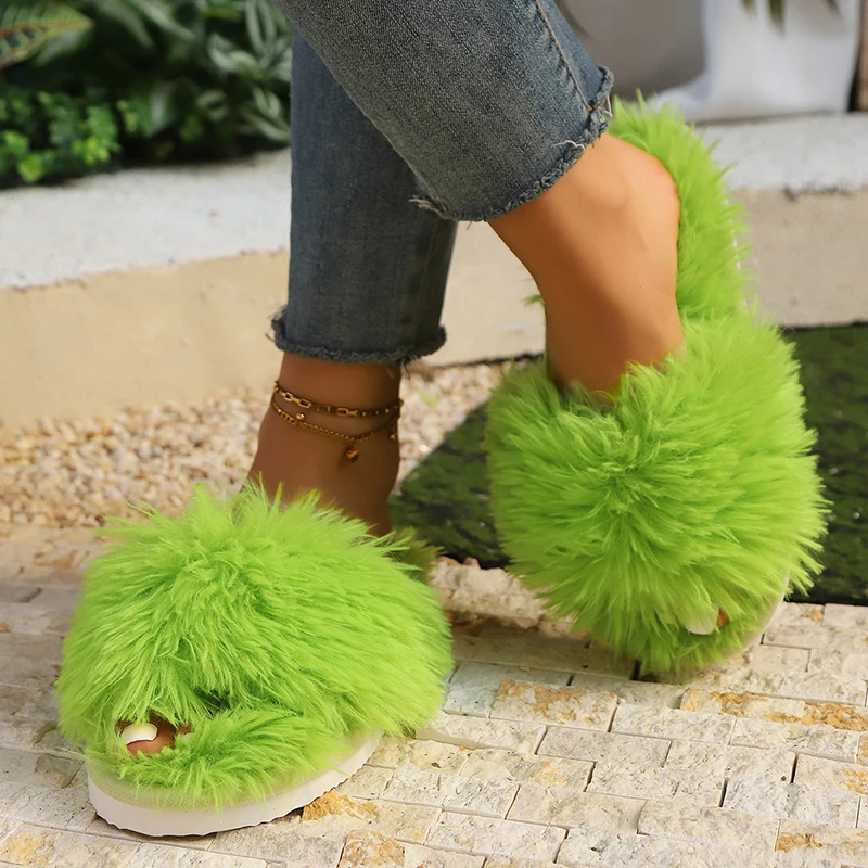 1PairNew Autumn Winter Women Fashion Faux Fur Slippers Solid ColorComfort Indoor Home Slippers WomanLightweight WarmFluffySlides