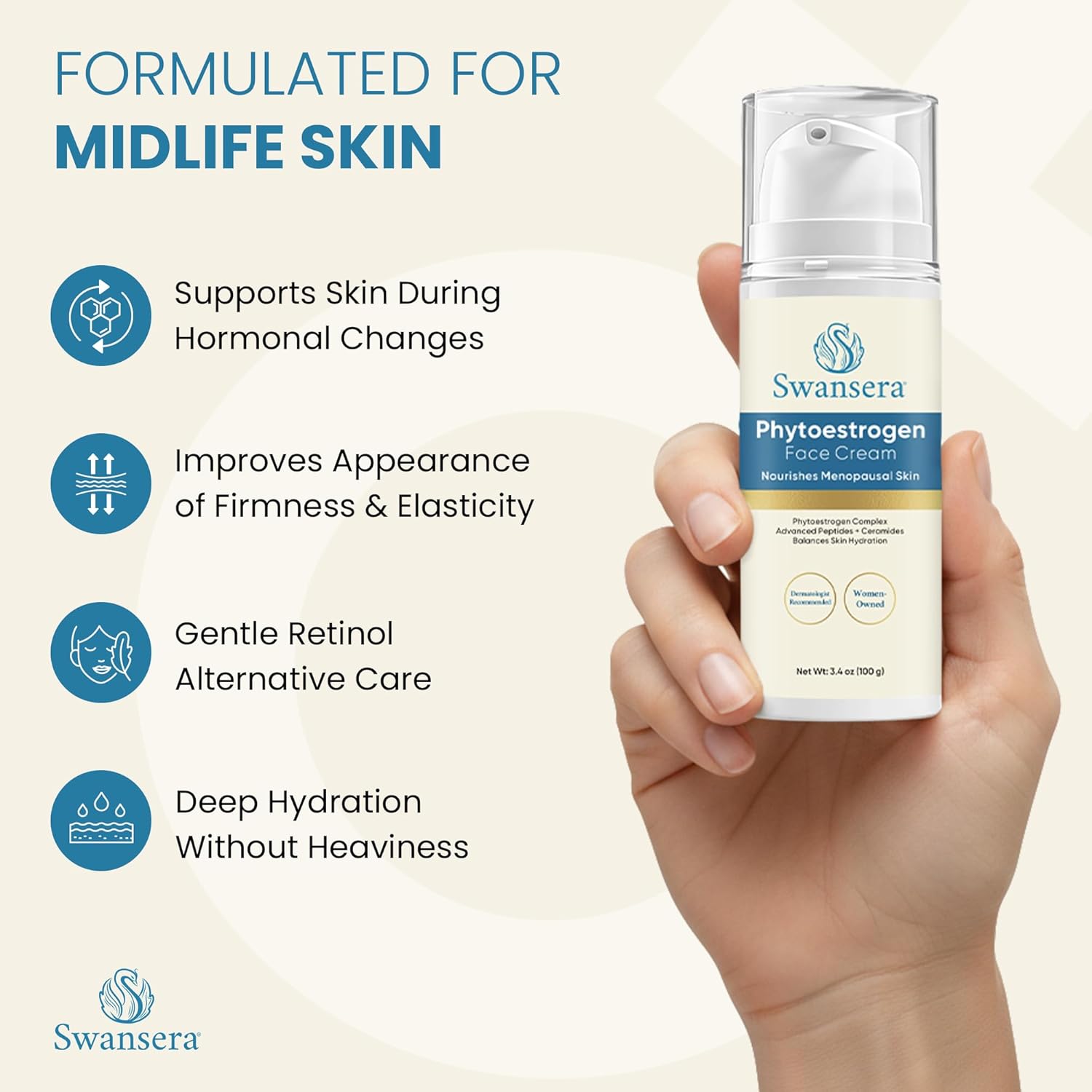 Phyto Estrogen Face Cream for Women – Hydrating Moisturizer, Plant-Based Estrogen Cream with Wild Yam, Bakuchiol, Peptides & Ceramides – Anti Aging Fa