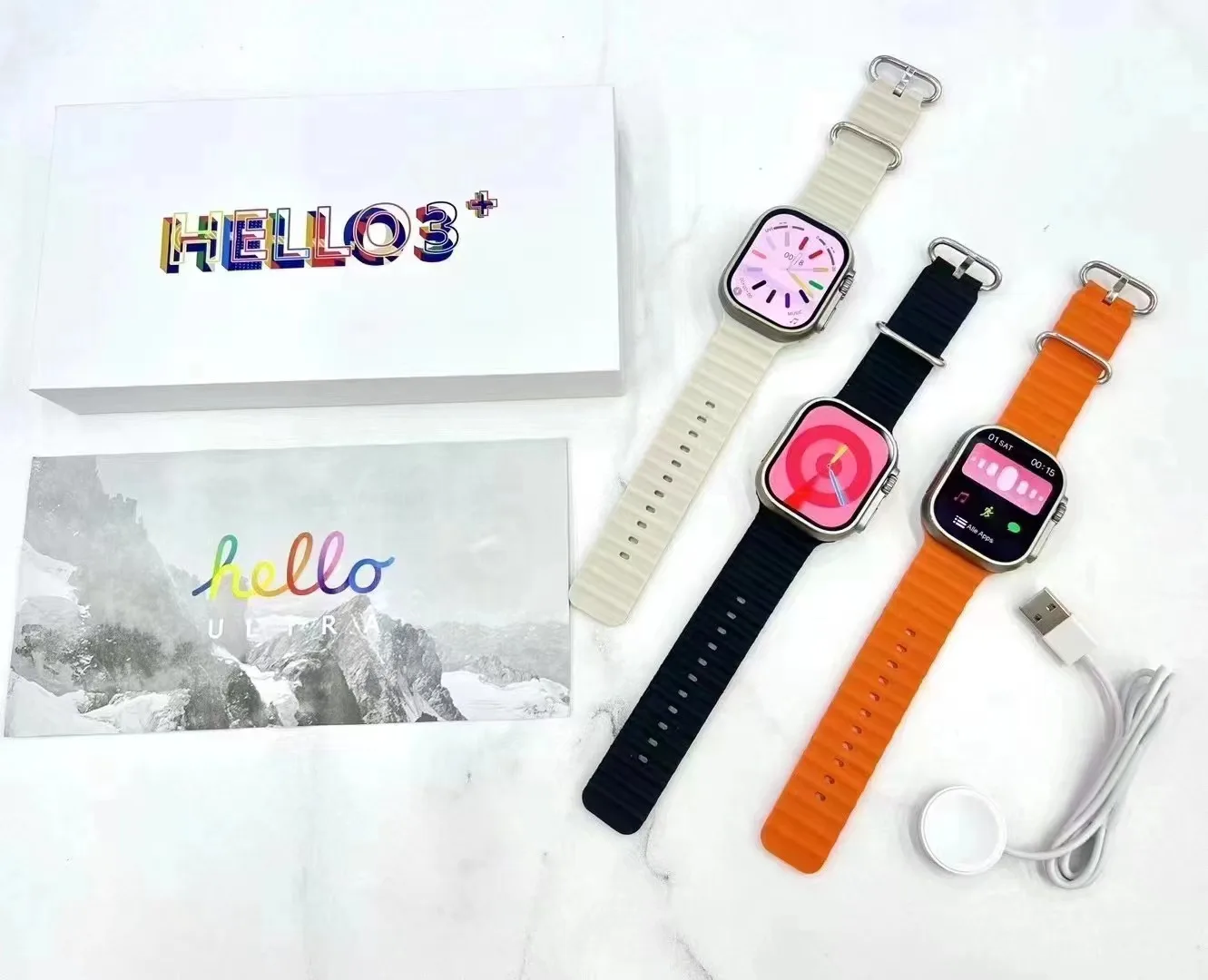 New Hello3+ Watch Smart Watch Ultra Series 8 NEW Amoled Screen 49mm Compass 4GB ROM Heart Rate Monitor 2023 IWO Smartwatch