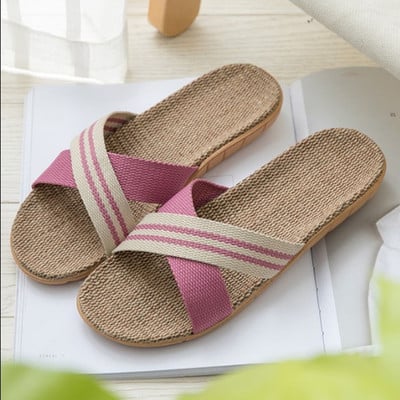 HOT Linen slippers Hom indoor slippers wooden floor linen slip thick soled sandals and slippers summer home men and women XS023