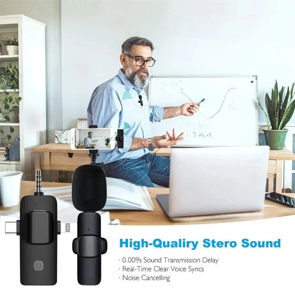 3 In 1 Wireless Lavalier Microphone for iPhone Android 3.5mm for radio Live Recording Noise Reduction Mini Mic Widely Compatible
