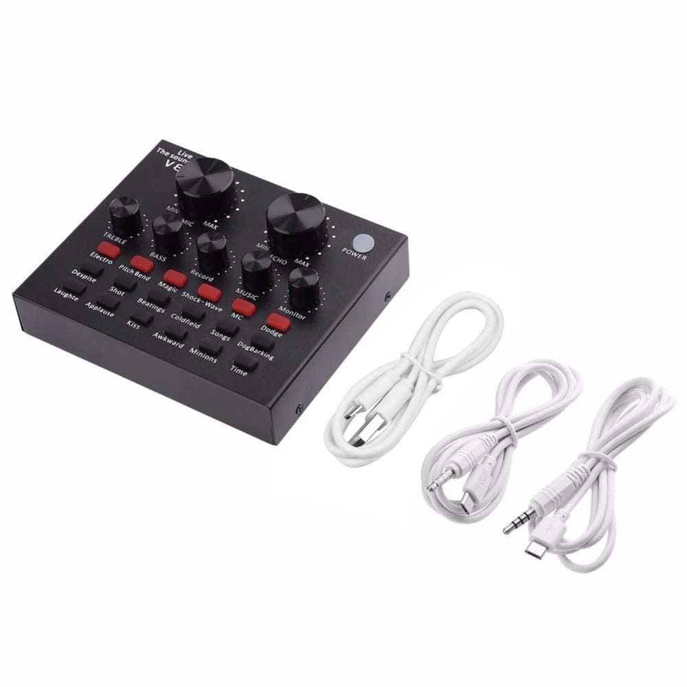 V8 Audio USB External Sound Card Headset Microphone Webcast Personal Entertainment Streamer Live Broadcast for PC Phone Computer