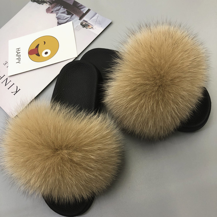 Faux fox fur slippers female summer imitation raccoon fur flip flops imitation rabbit fur sandals