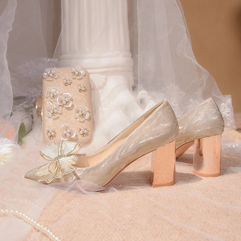 Thick heel main wedding dress wedding shoes women winter new bridal shoes two wear crystal maternity shoes