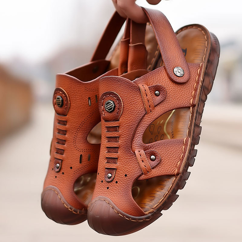 Cross border New Men's Cowhide Baotou Sandals Men's Two Wear Breathable Casual Leather Beach Shoes Oxford Sole Men's Shoes