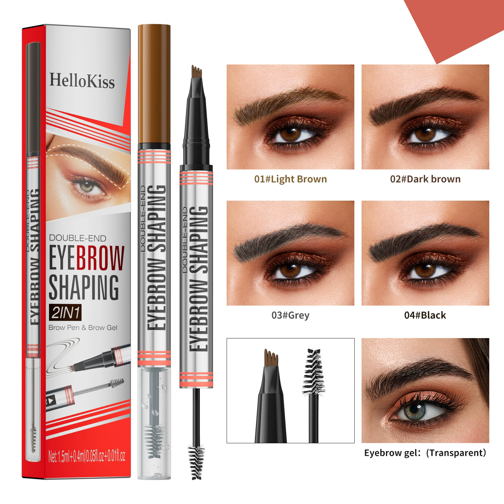 1PC Double-End Liquid Eyebrow Pencil 4-Tip Head Long Lasting Waterproof Sweat-Proof Quick Dry 2in1 Eyebrow Shaping Cream