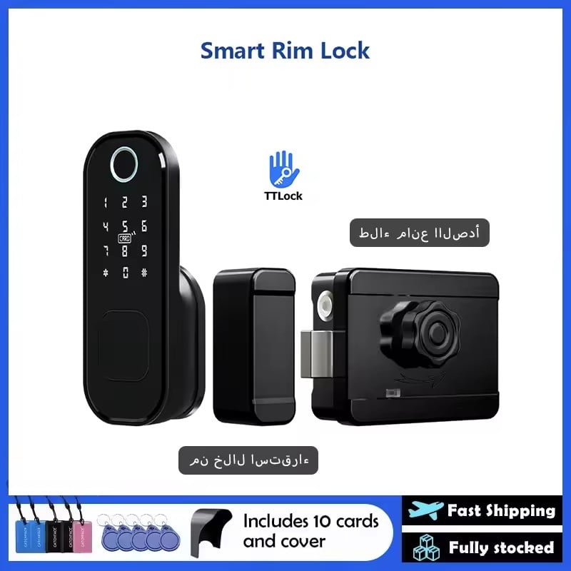 R5 PRO Rust Proof Coating Fingerprint TTLock App Outdoor Lock Remote Control Code Keyless Smart Door Lock Electric Rim Lock