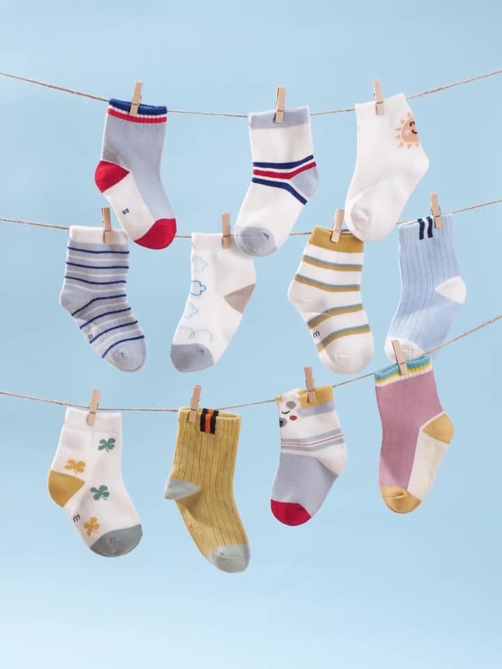 5 pairs of combed cotton children's socks tube socks boys babies solid color spring and autumn blue short polar bear