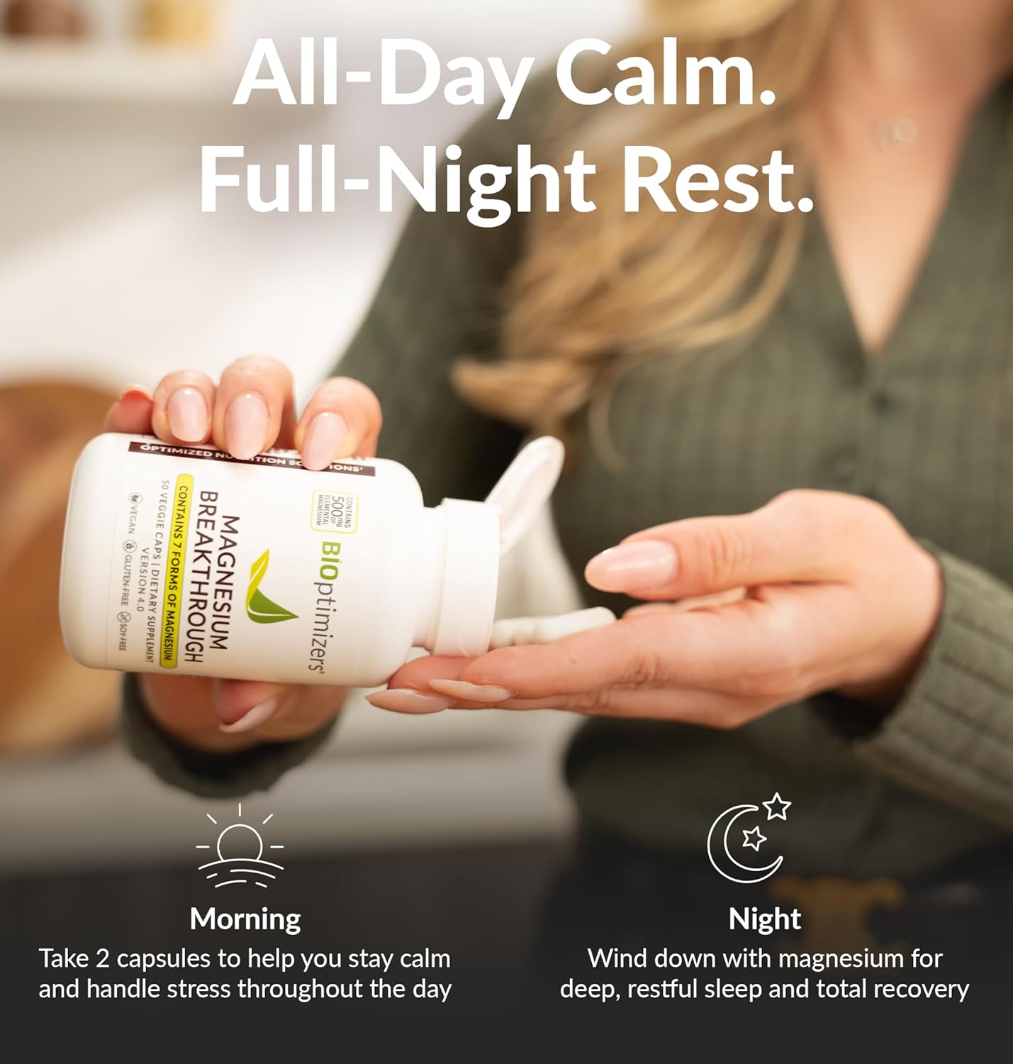 Magnesium Breakthrough Supplement 4.0 - Has 7 Forms of Magnesium: Glycinate, Malate, Citrate, and More - Natural Sleep and Brain Supplement - 90 Capsu