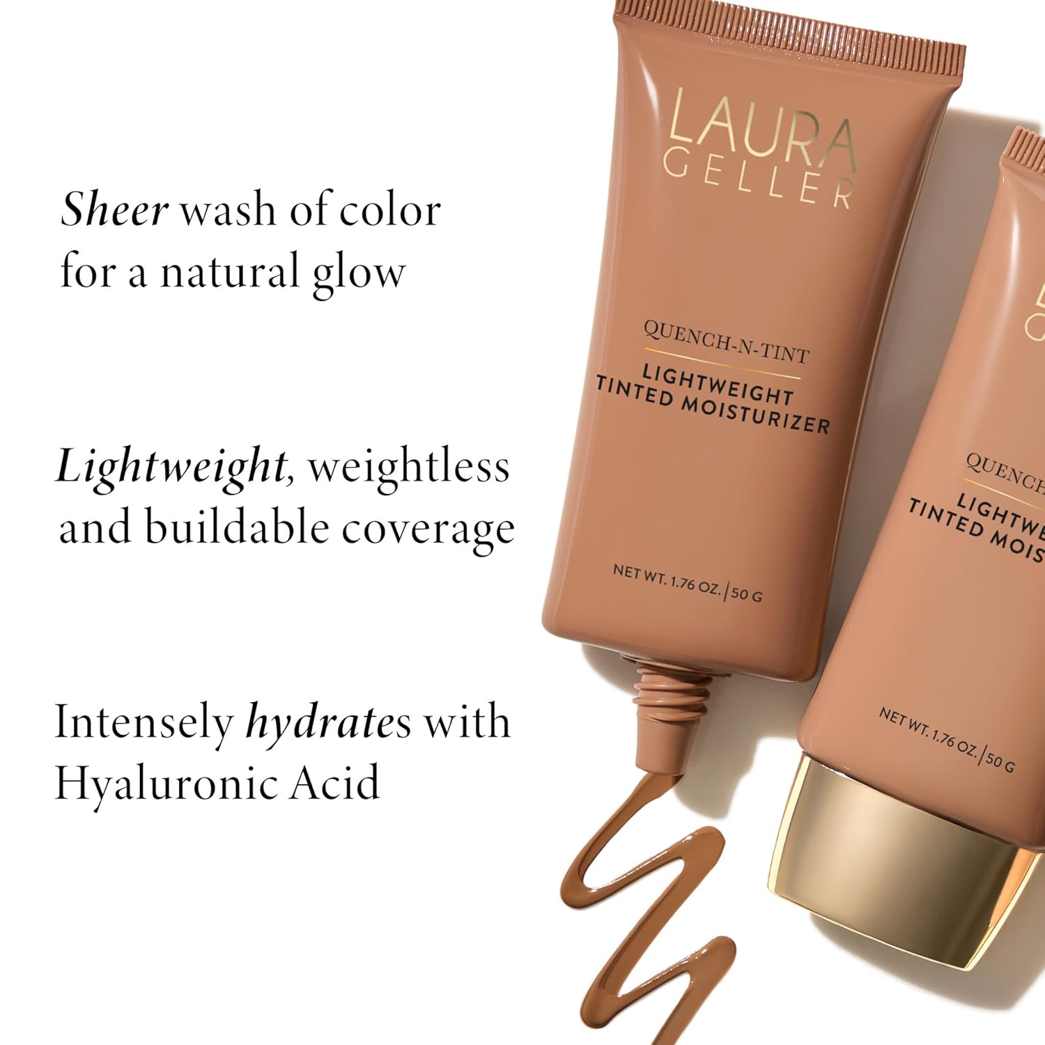 LAURA GELLER NEW YORK Quench-n-Tint Tinted Moisturizer - Sheer to Light Buildable Coverage - Natural Glow Finish - Lightweight Formula with Hyaluronic