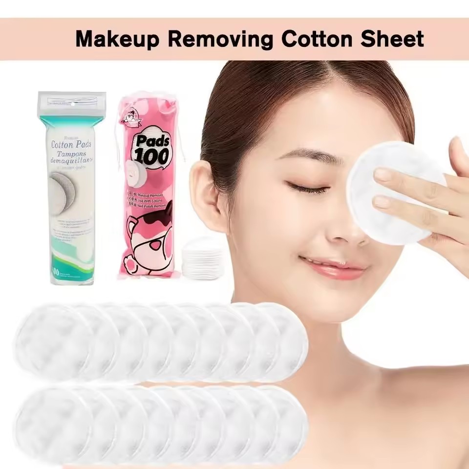 1pc (100 pieces) Makeup Removal Pad Sandwich Round Makeup Cotton Makeup Removal Cotton Solid Cleaning Disc Texture Cleaning