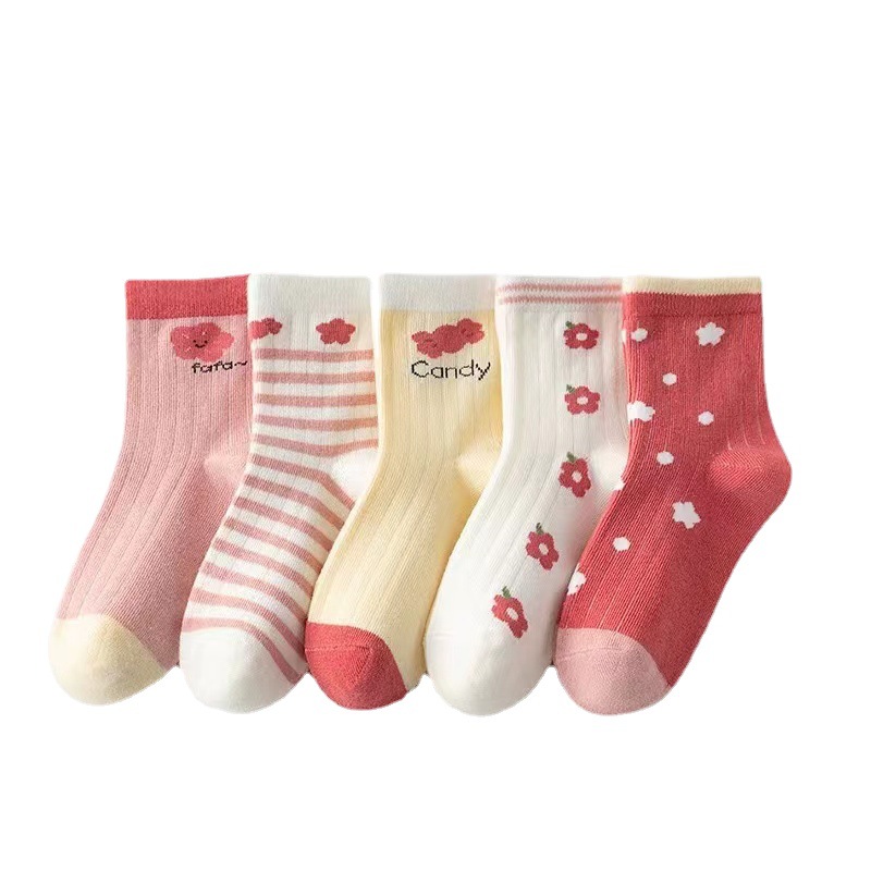 5 Pairs/batch Of Children's Socks Cute Children's Cotton Socks Baby Girls' Socks 1-12 Years Old Autumn And Winter Miaoyutong