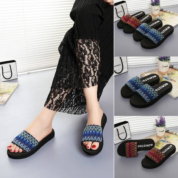 SHWX Fashion slippers sandals with a female muffin slope with Home Furnishing thick non slip bottom summer beach shoes