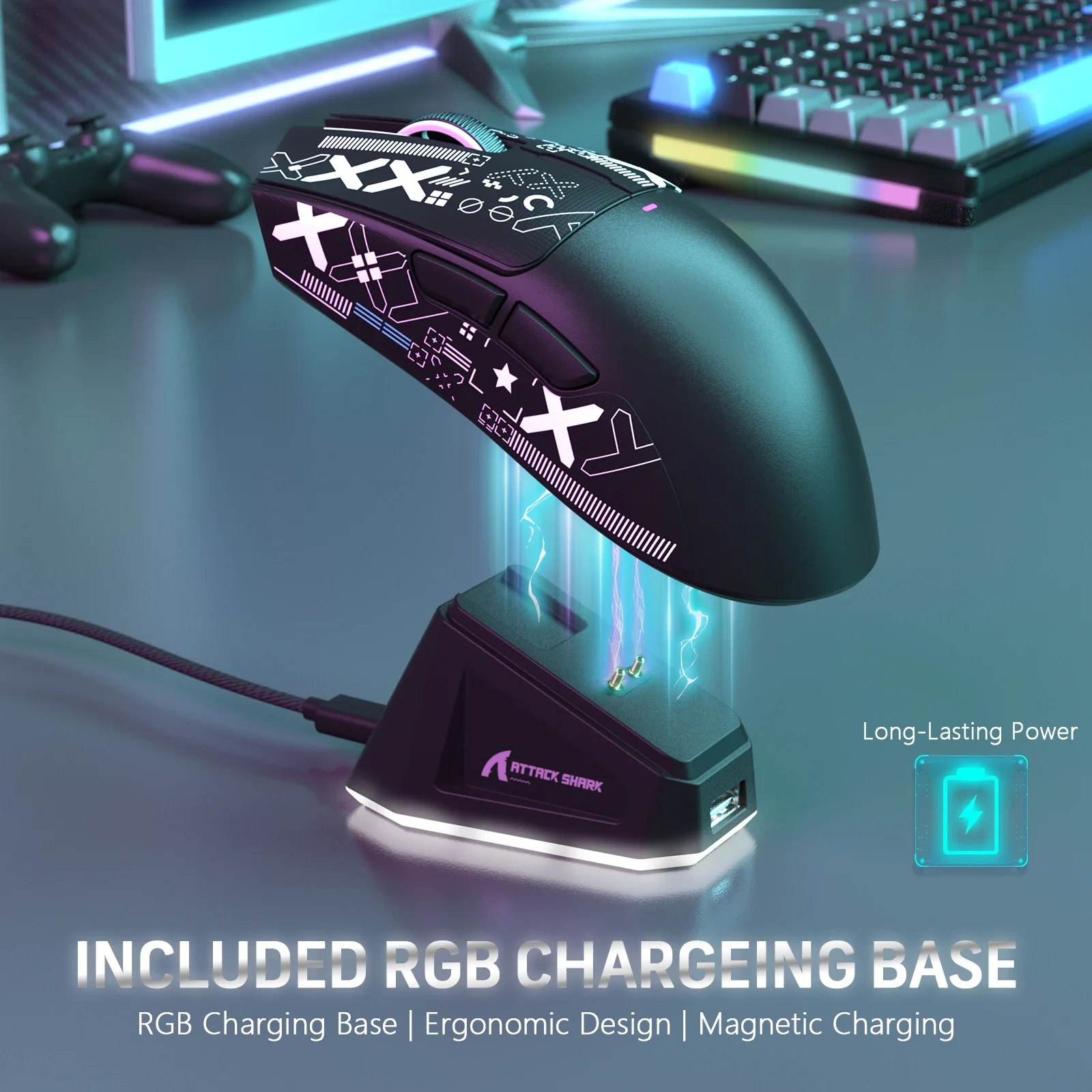 ATTACK SHARK X11 PixArt PAW3311 Three Mode Wireless Gamer Mouse Charging Dock Gaming Sensor, BT/2.4G Wireless Mouse