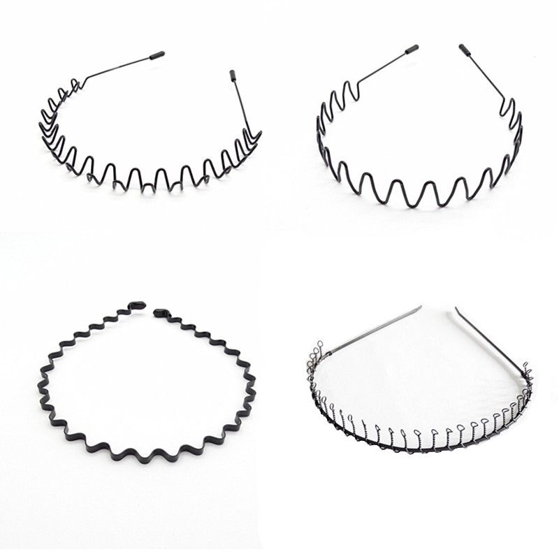 2022Fashion Black Metal Waved Style Sports Hairband Solid Color for Men Women Unisex Hair Band Casual Adult Headwear for Boy