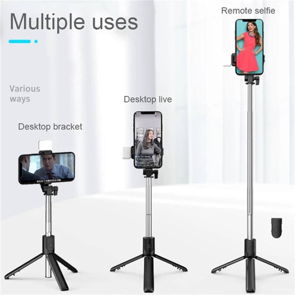 Phone Selfie Stick Tripod Bluetooth Remote Wireless Selfi Stick Phone Holder With Beauty LED Fill Light For Phone Live Streaming