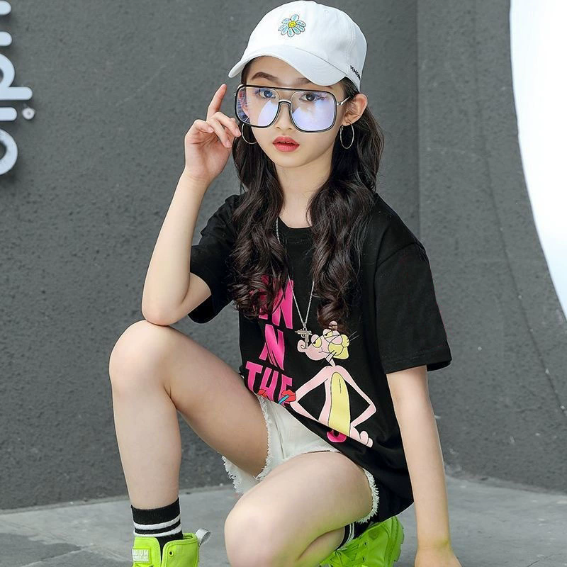 Children Letter Long T-Shirts Summer Tops Short Sleeve Clothing Kids Tees Dress for Girls 8 12 11 13 Teenage girl Clothes