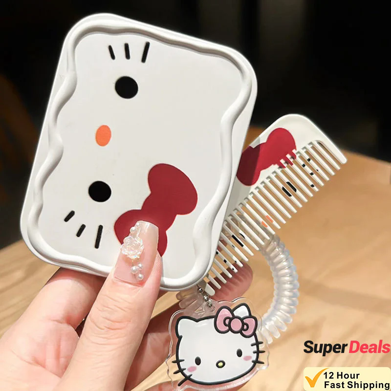 Hello Kitty Butterfly Mini Folding Mirror – Lightweight Student-Friendly Makeup & Comb Mirror with Seamless Single-Piece Constru