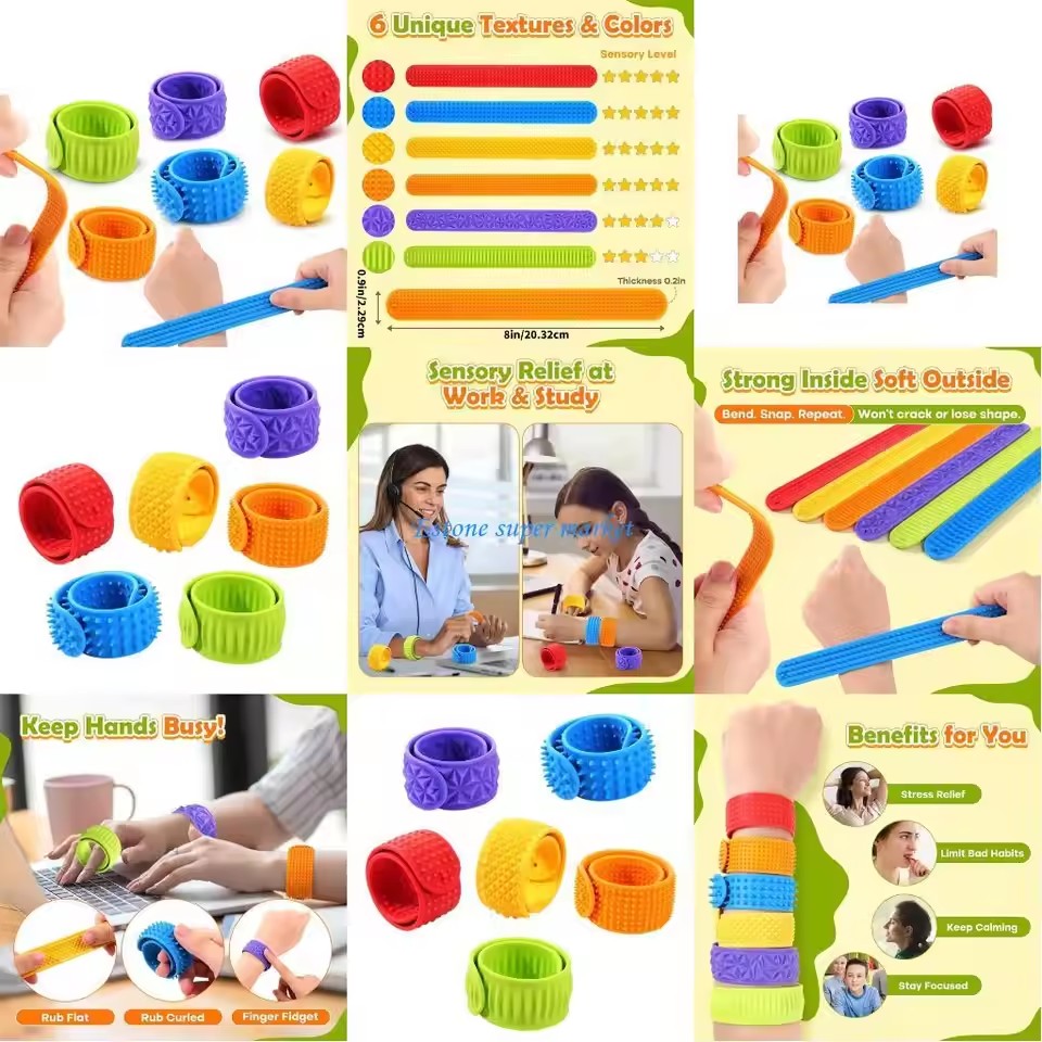 6PCS Fidget Toys Antistress Slap Bracelets Toys Slap Silicone Patting Circle Sensory Classic Toy Decoration For Childrens Autism