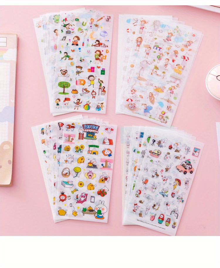 6sheets Cartoon Stickers Decorative Stickers For Water Bottle Computer, Notebook Luggage Phone
