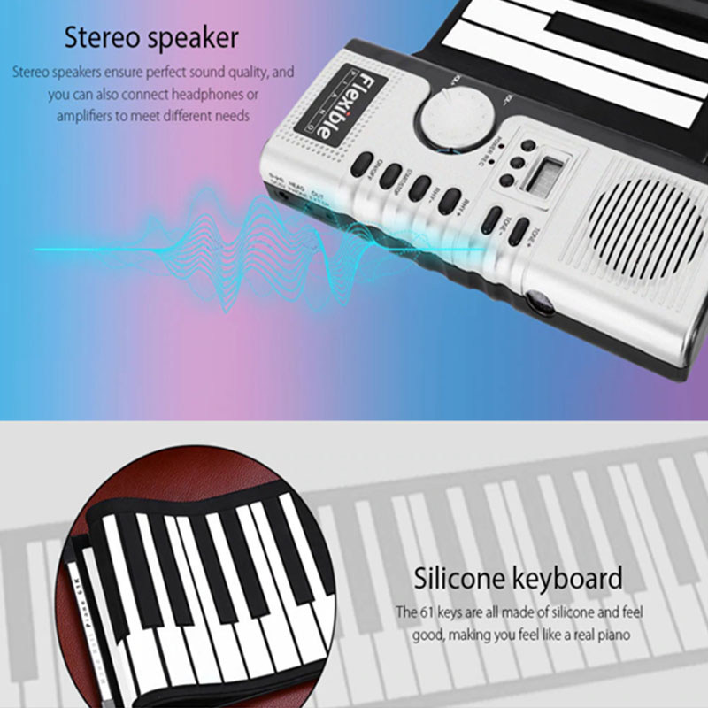 61-key hand-rolled piano with horn children's adult silicone electronic keyboard keyboard enlightenment piano