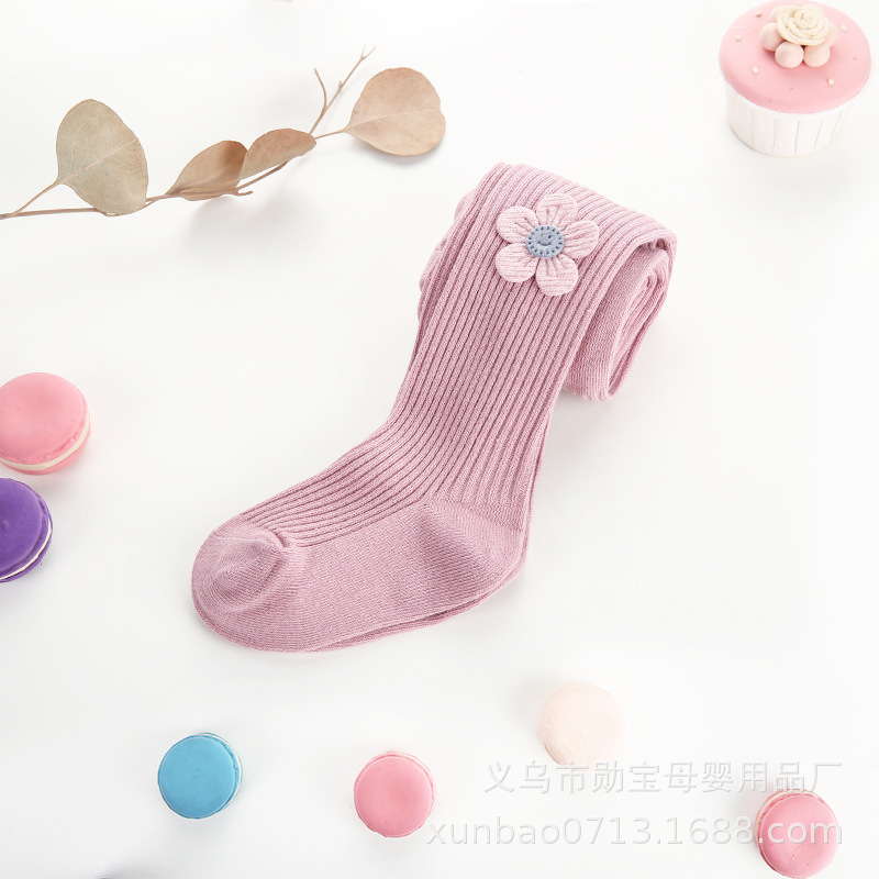 Girls' pantyhose spring and autumn pure cotton baby children's leggings big pp cute flower dance tights